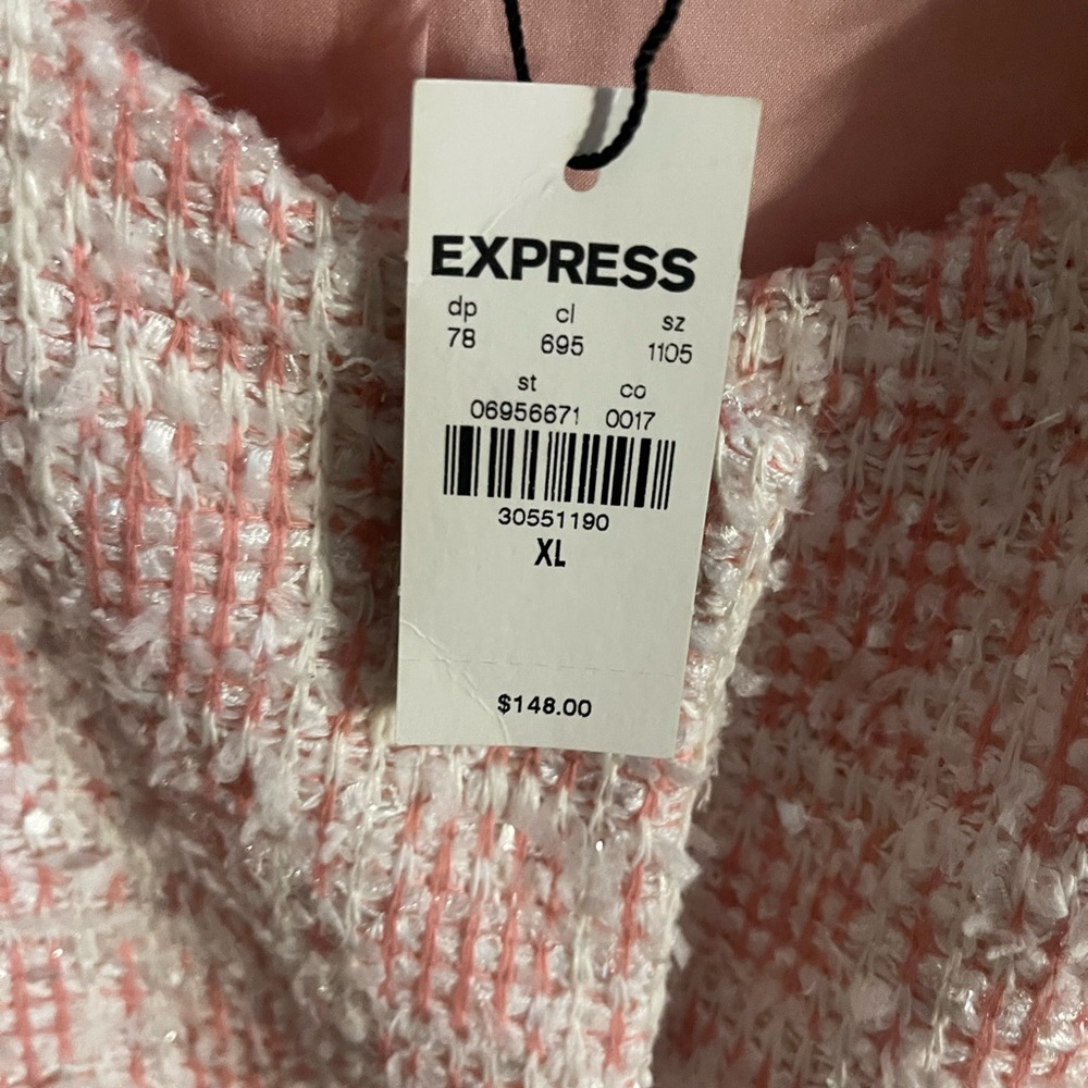 Express Women's Pink and White Tweed Jacket - Picture 10 of 11